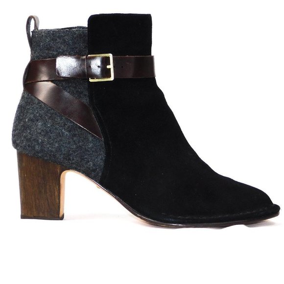 Clarks Cushion Plus "Spiced River" 2 Tone Suede/Felt Buckle Heel Ankle Boots - Picture 5 of 15